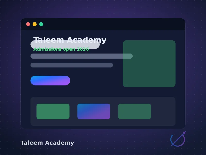 Taleem Academy website showing courses, admission form and student results section